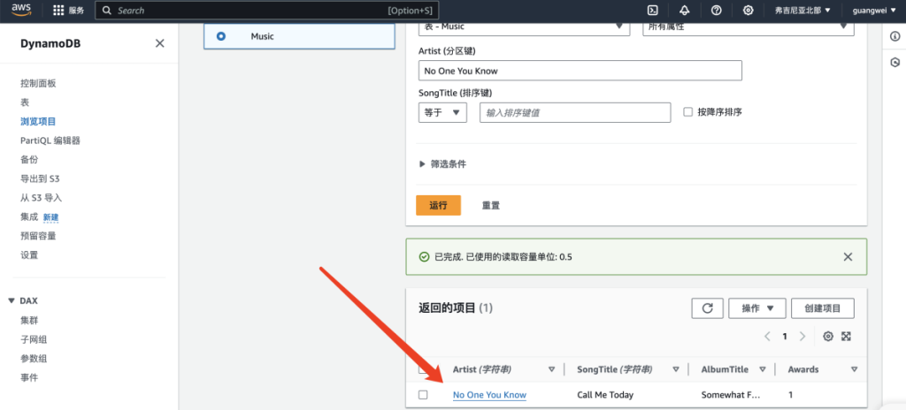 DynamoDB 浏览项目查询