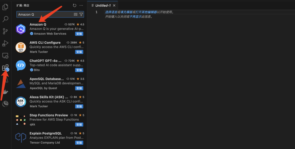 如何在 Visual Studio Code 中安装 Amazon Q 扩展？